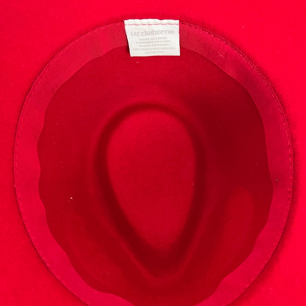 Liz Claiborne Red 100% Wool Felt Cloche Hat w/ Black Ribbon and Flower Trim - Picture 5 of 7